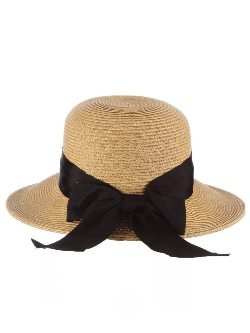 Scala Straw Sun Hat with Black Grosgrain Ribbon Bow Band